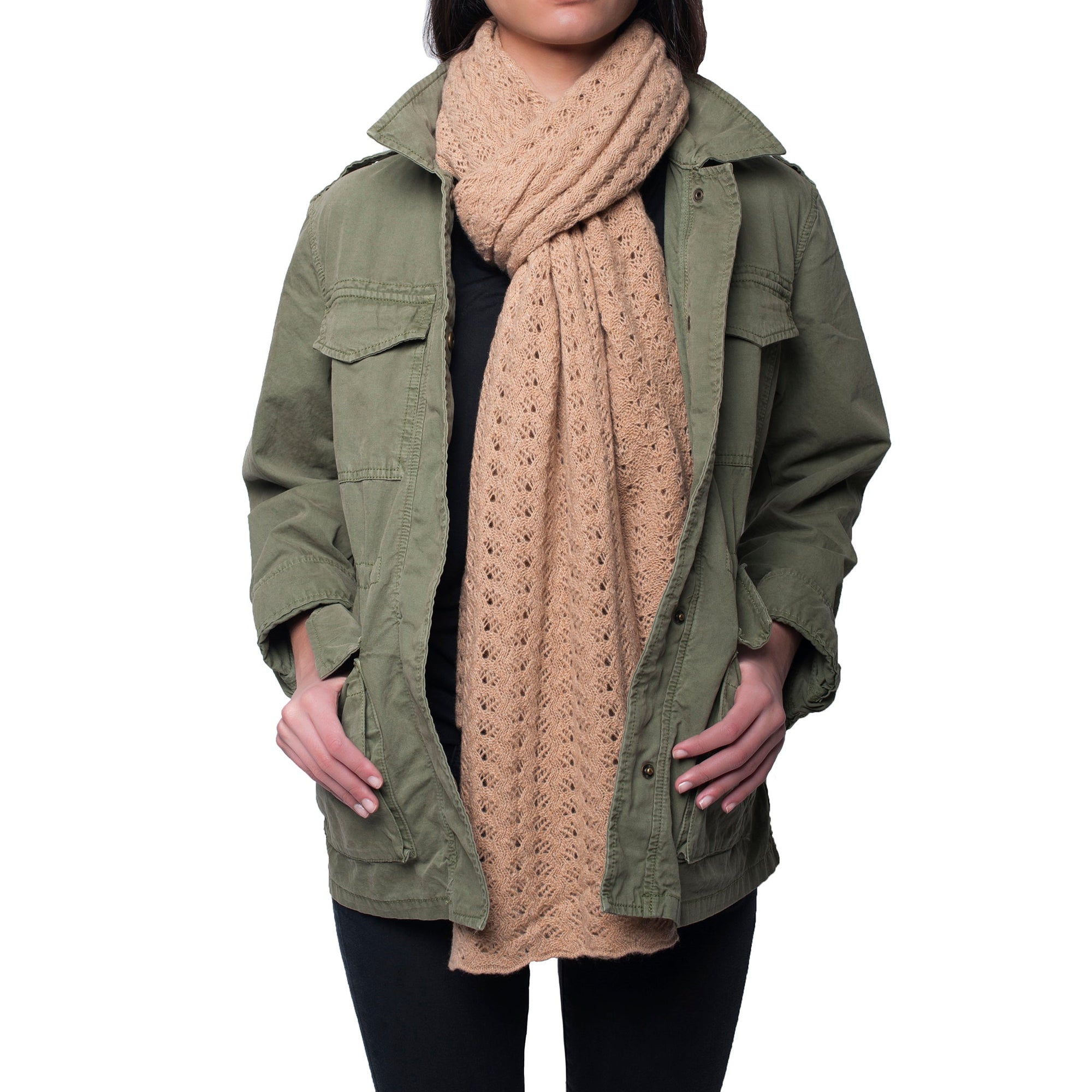 Cashmere Wrap Open Work | Camel