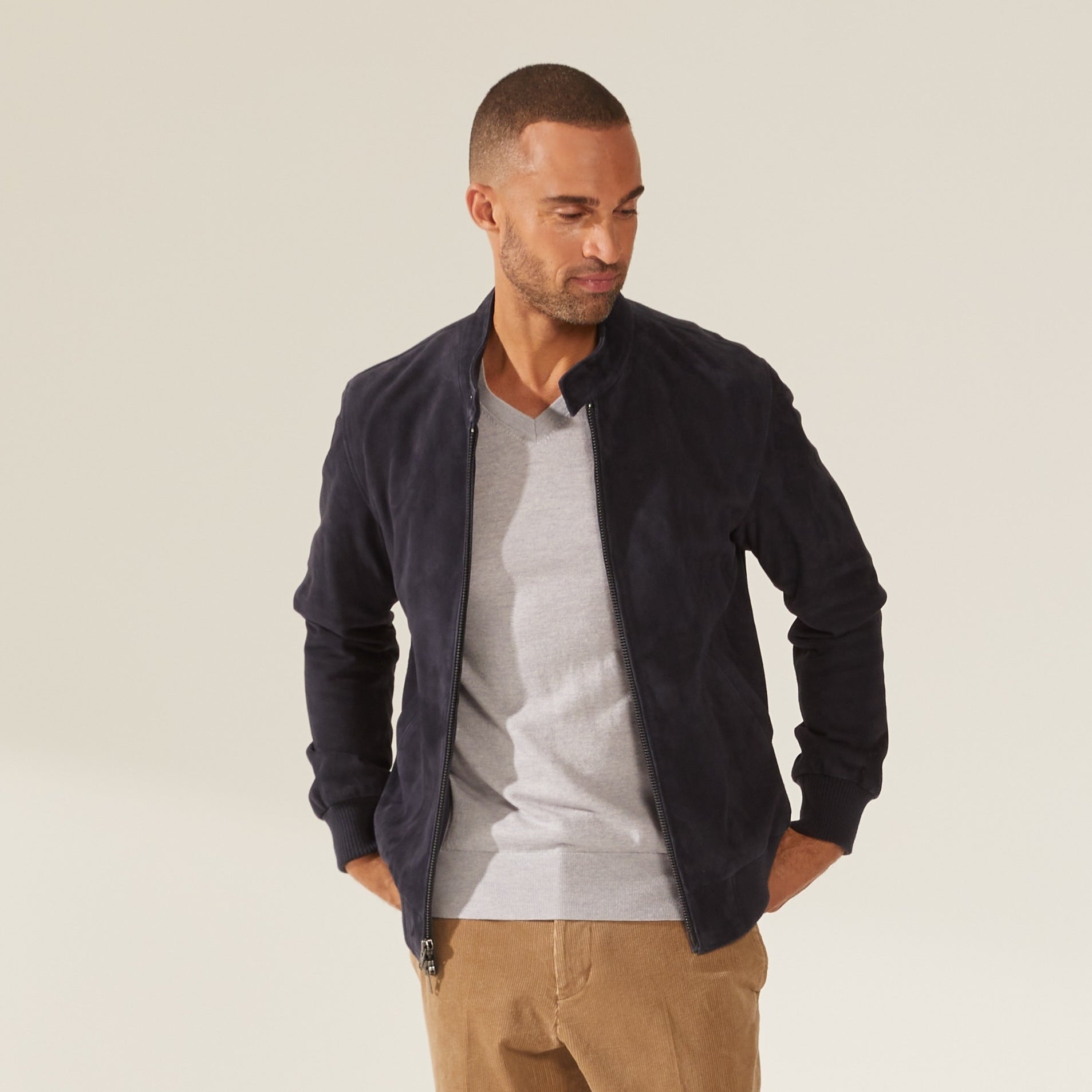Mens | Chase Suede Bomber Jacket | Navy