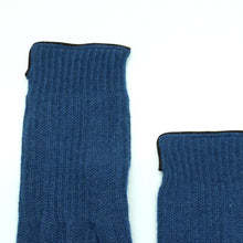 Mens | Cashmere Gloves with Suede Piping | Indigo Blue/Brown