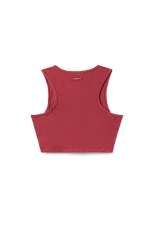 Women | Vintage Side Stripe Crop Racer Tank | Crimson