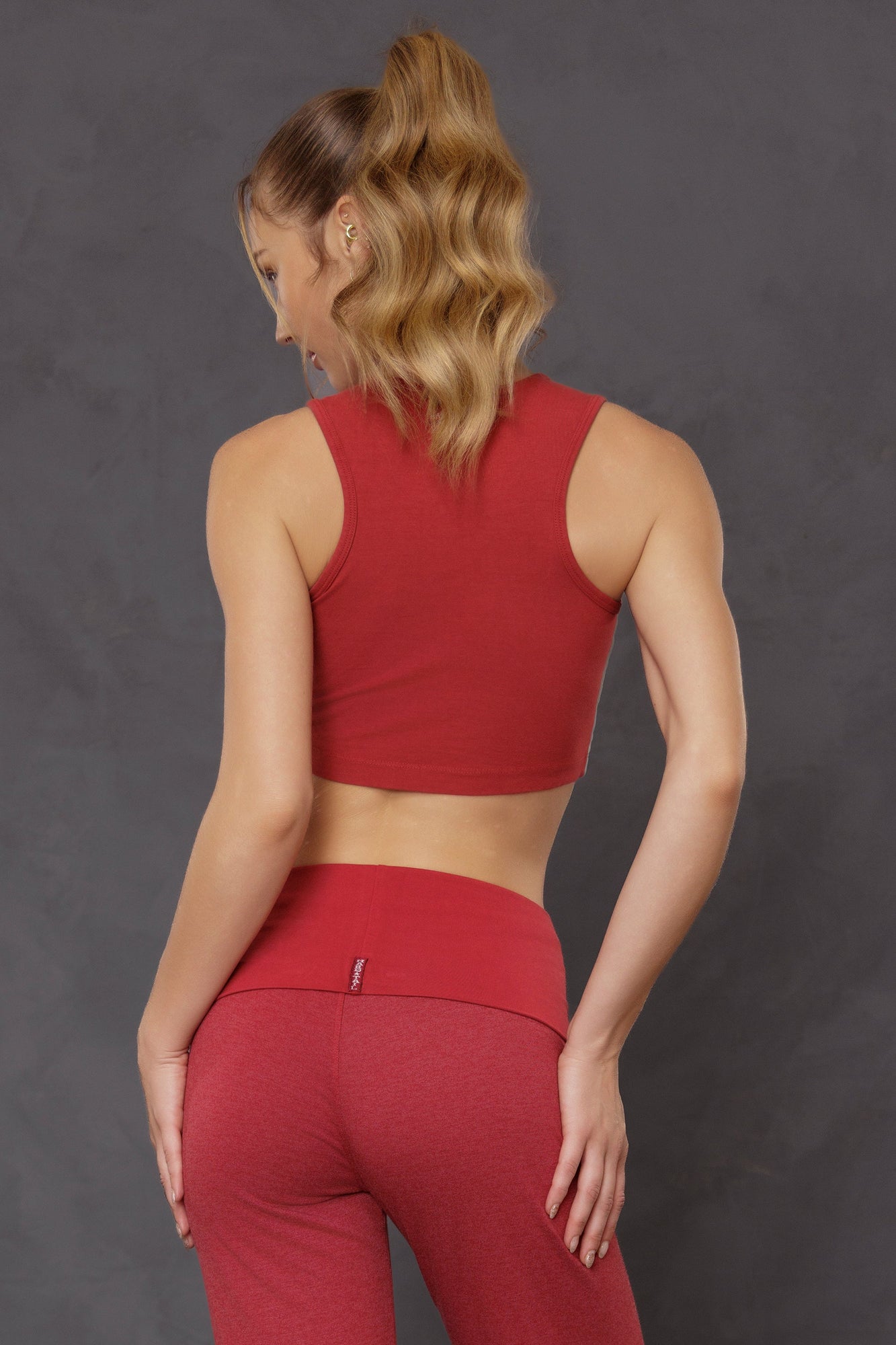Women | Vintage Side Stripe Crop Racer Tank | Crimson