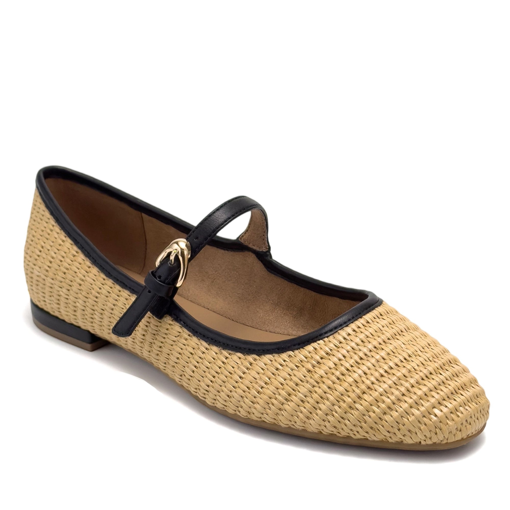 Annette Casual Flat | Natural/Black Basket Raffia