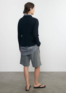chunky cotton fisherman sweater in indigo