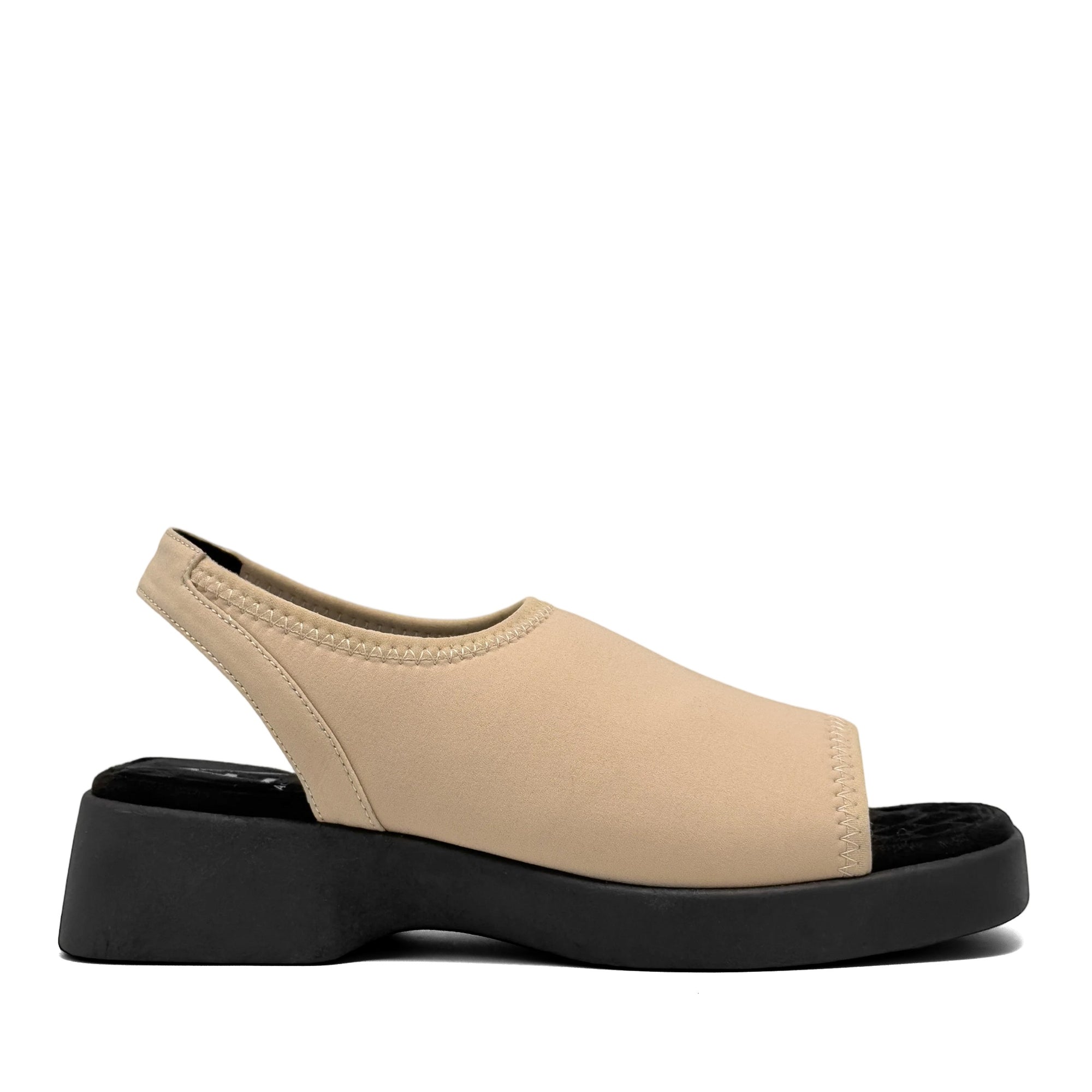 Azura Sandal Flat | Stone Stretch Gaberdine