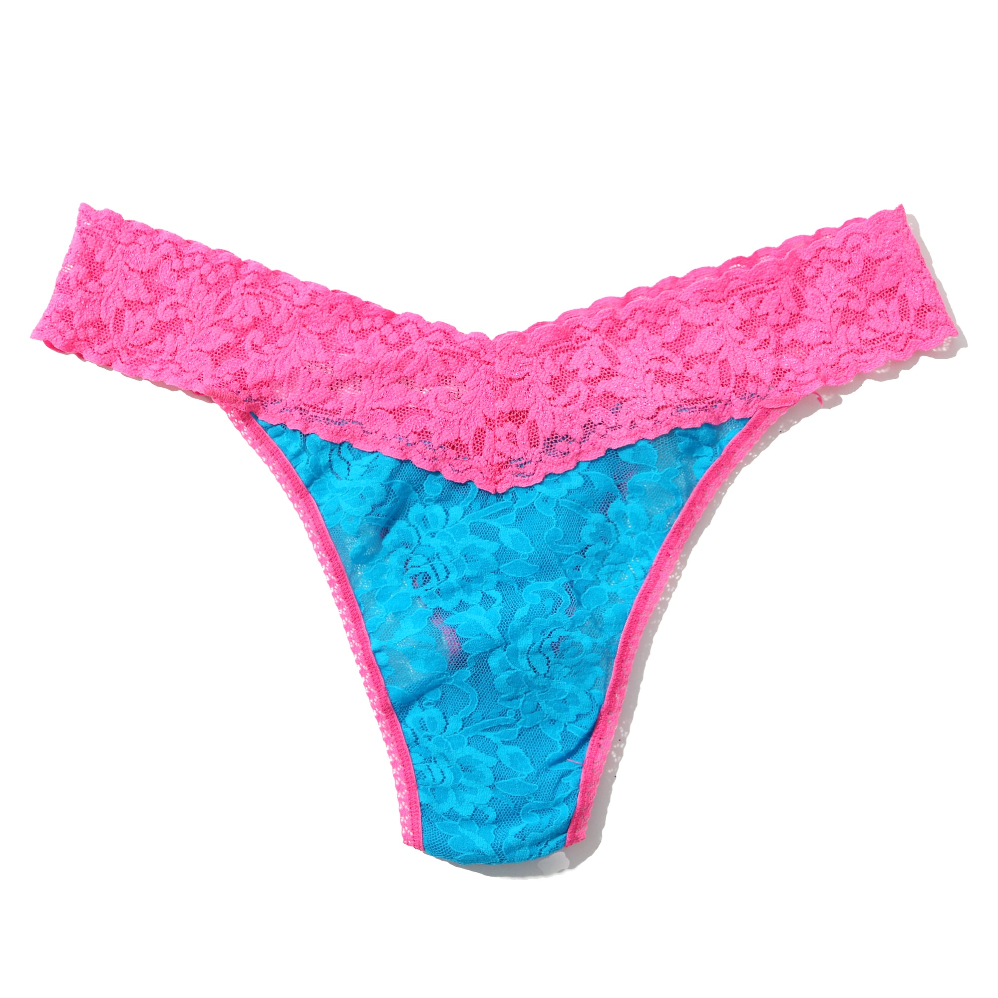 Signature Lace Original Rise Thong | Island Blue/Fiesta Pink