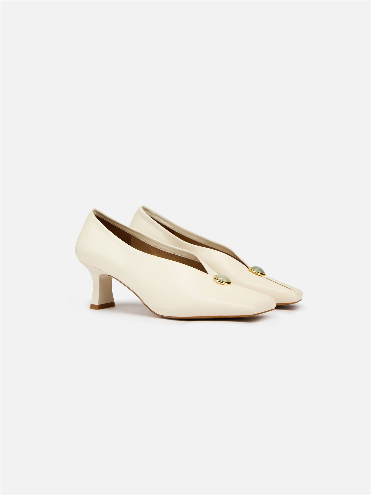 Peony Jade Square-Toed High Heel | White