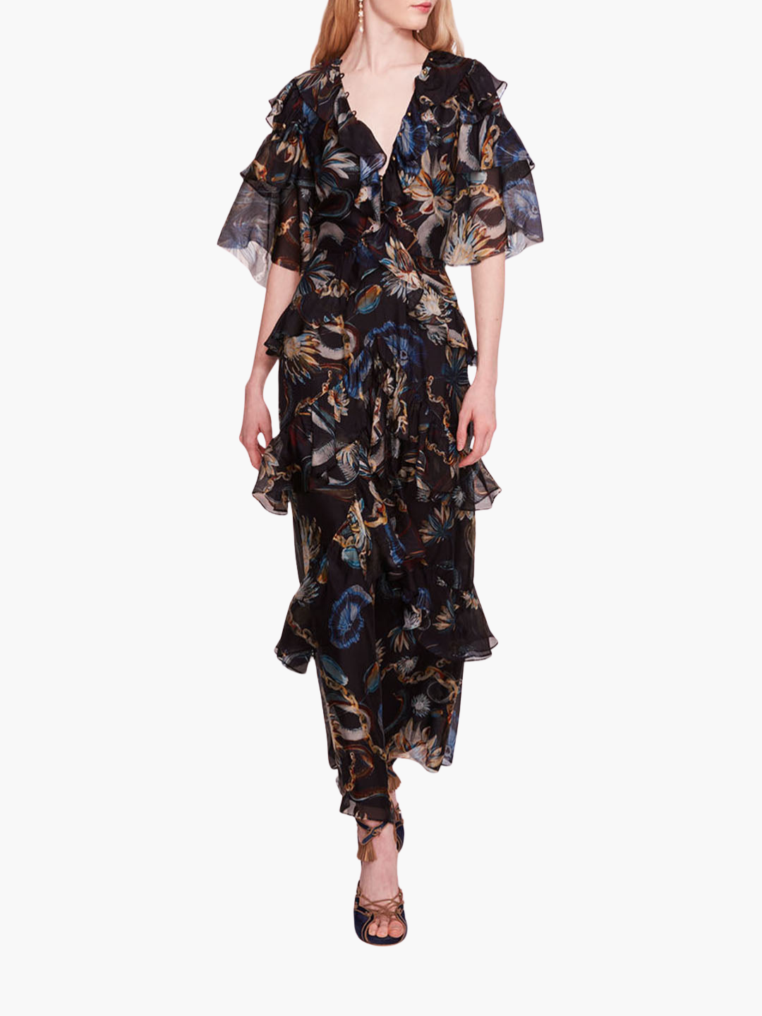 Silk Lily Flutter Midi Dress | Blue Multi