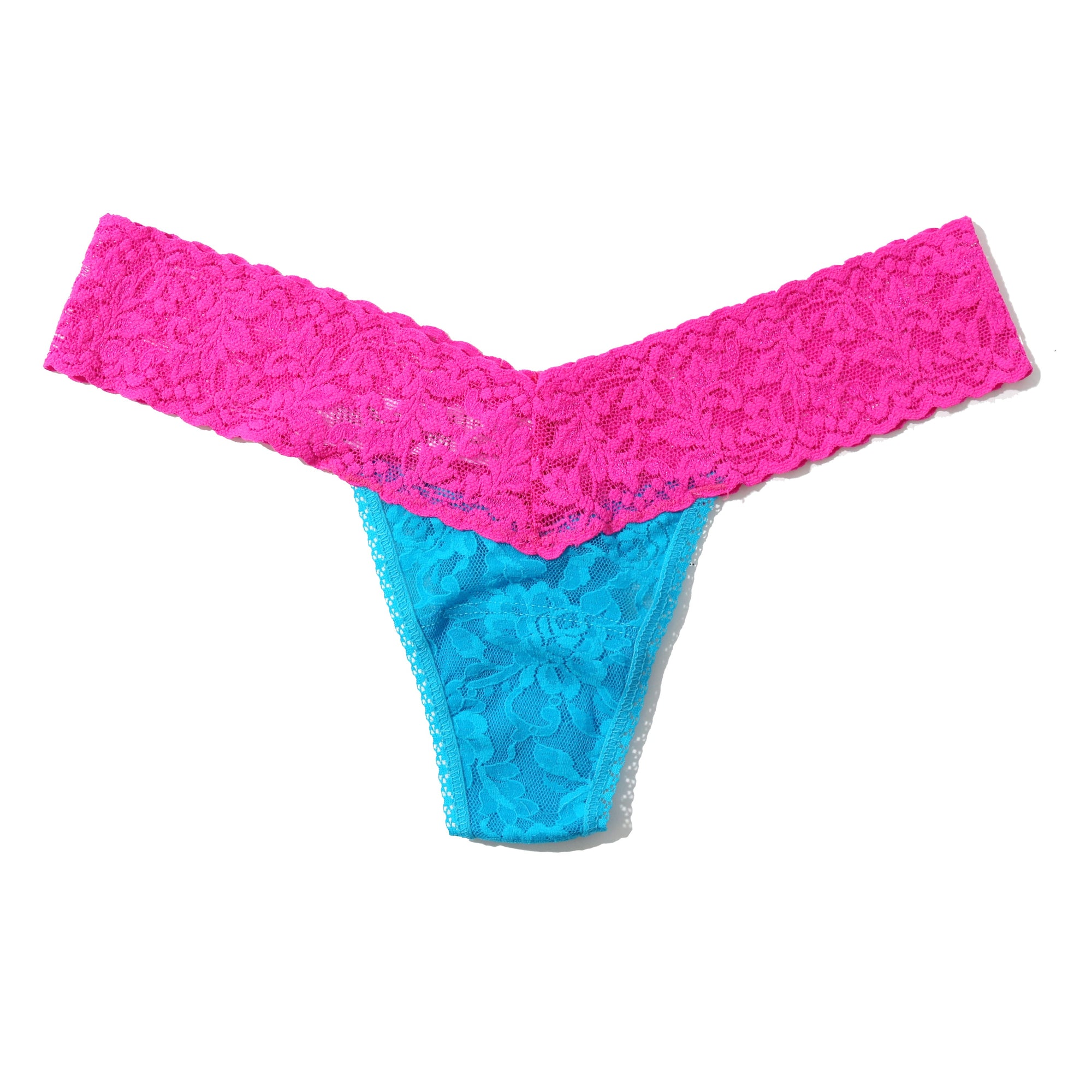 Signature Lace Low Rise Thong | Island Blue/Passionate Pink