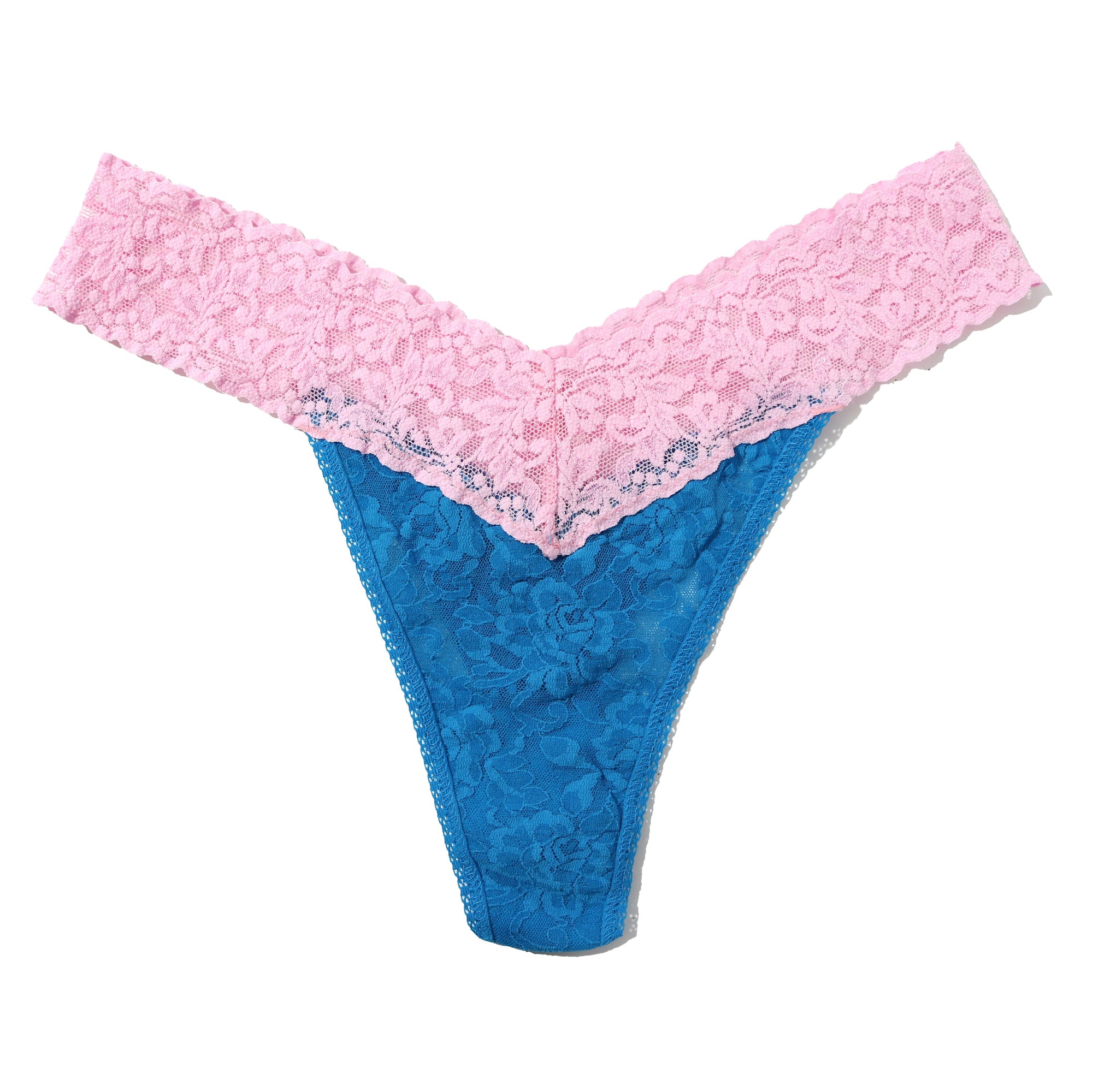 Signature Lace Original Rise Thong | Cerulean Blue/Cotton Candy Pink
