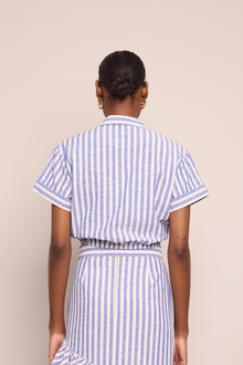 Asbury Top | Ivory Blue Striped Seersucker