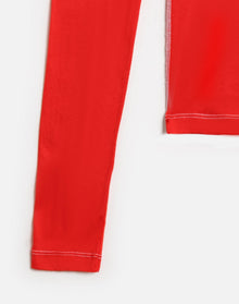 Womens | Hanes Sheer Long Sleeve Tee | Roja With White