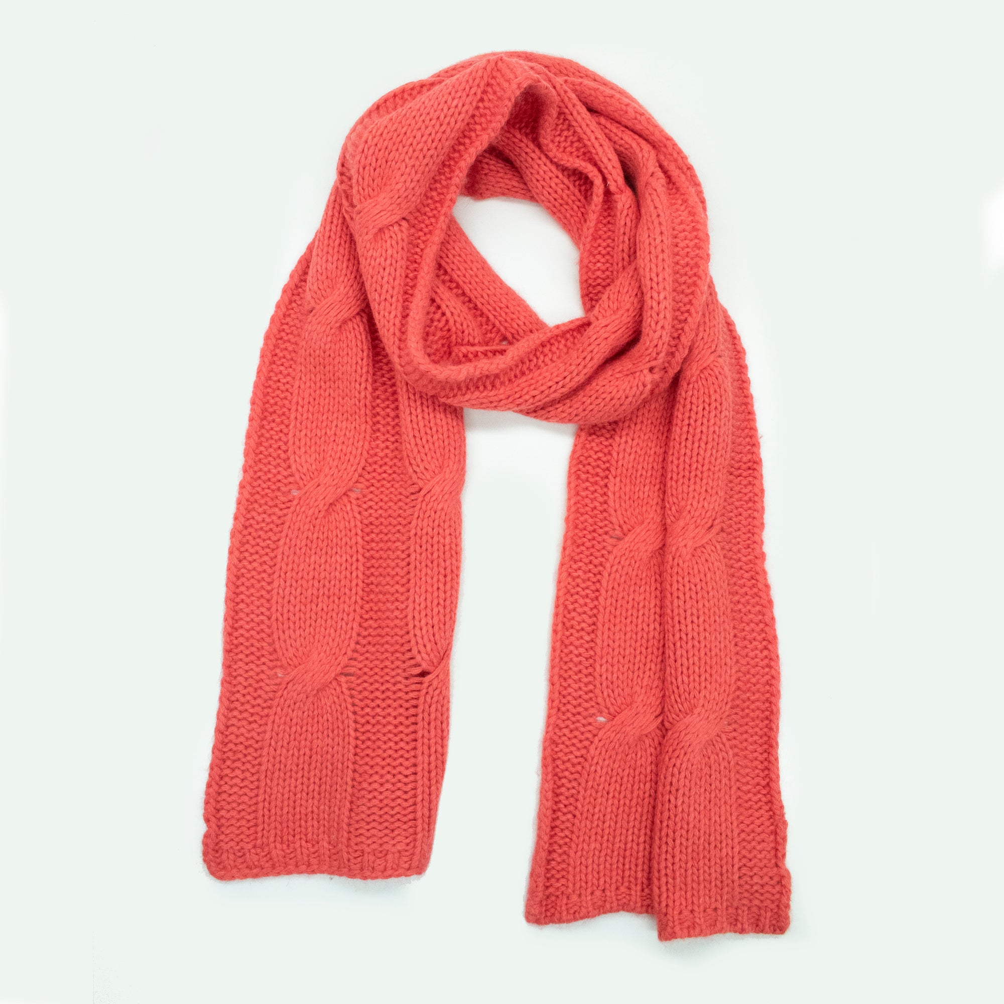 Womens | Big Cable Scarf | Raspberry