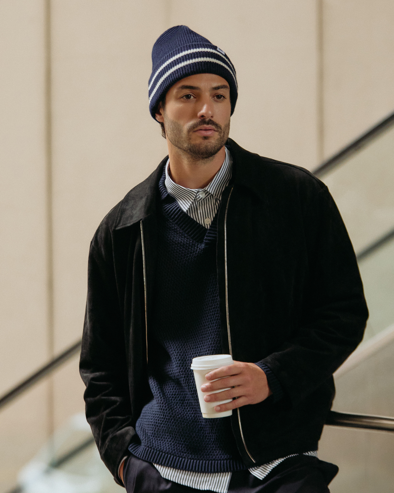 Broken Rib Long Sleeve Polo | Navy