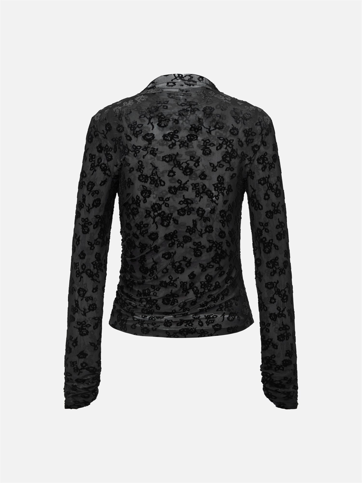 Semi-Sheer Mesh Turtleneck Top | Black