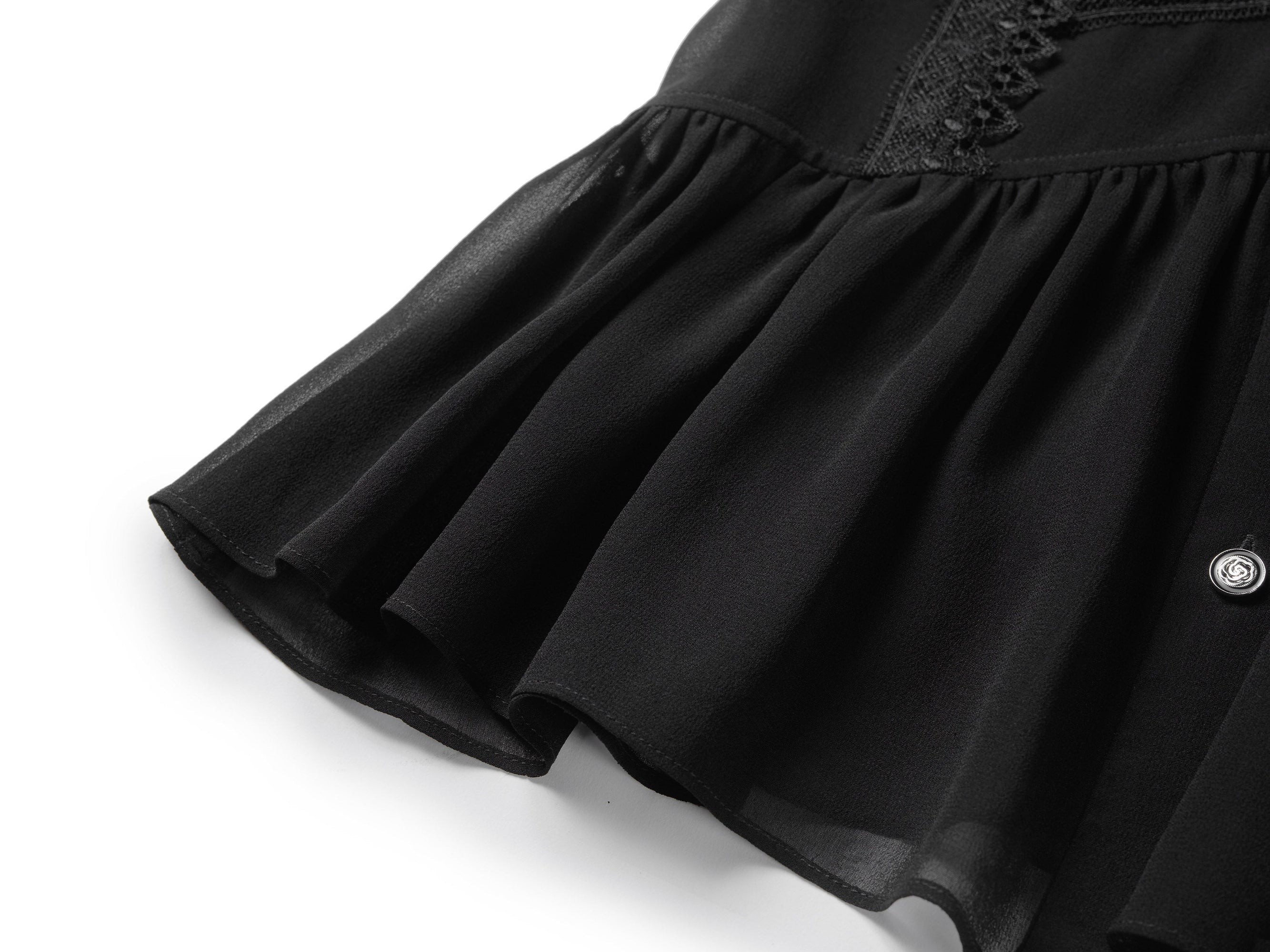 Semi-Sheer Button-Down Blouse | Black