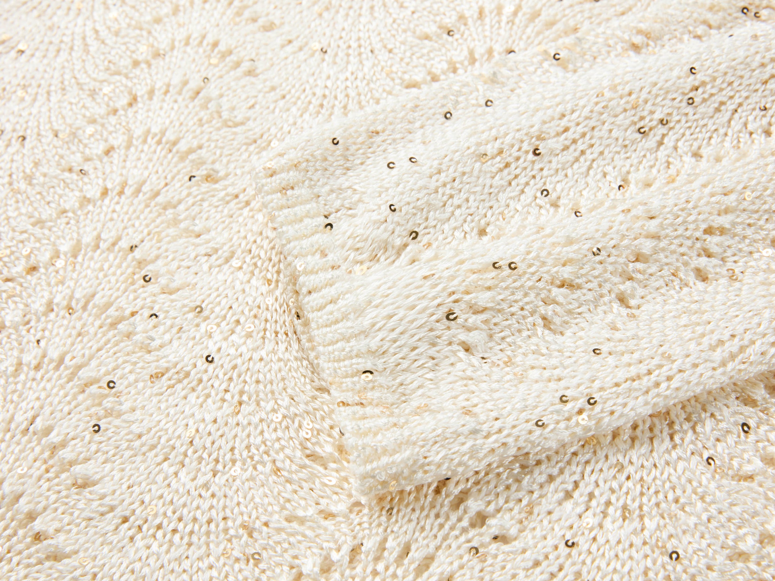 Sequin Embroidery Designer Cropped Knit Top | White