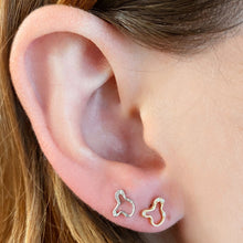 14K Recycled Gold Ripple Stud Earring- Demi Pavé on an ear