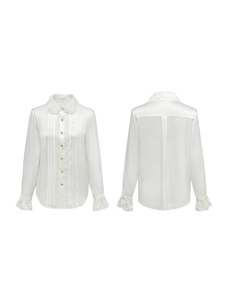 Mulberry Silk Ruffle Shirt | White