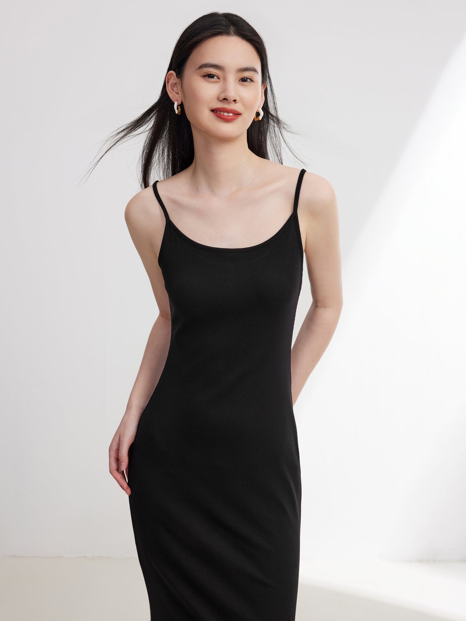 Long Slim Suspenders Dress | Black