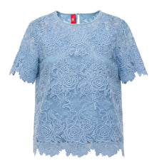 Water-soluble Lace Short-sleeve Top | Blue