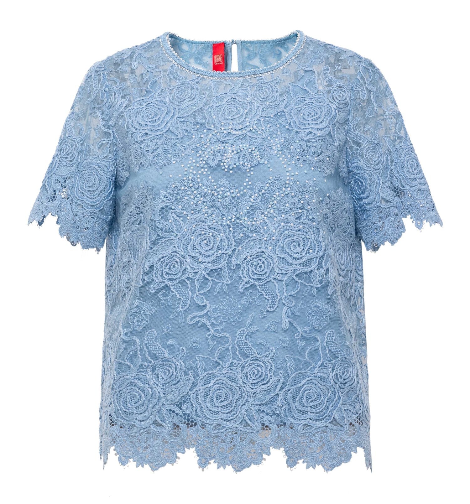Water-soluble Lace Short-sleeve Top | Blue