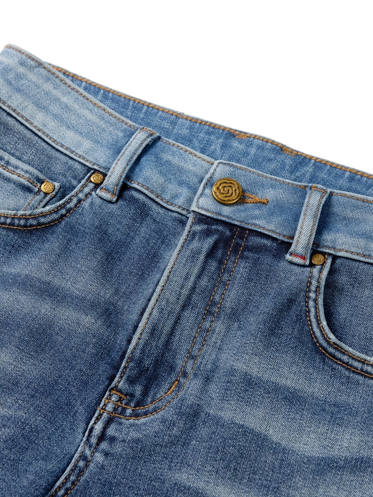 Silk Straight-Leg Jeans | Blue