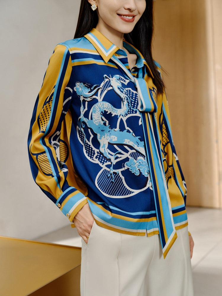 Printed Silk Blouse | Blue