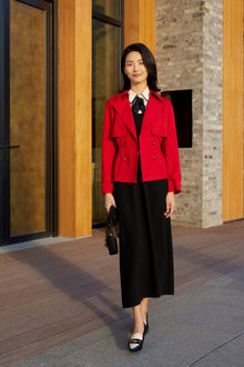 Waist Belted Short Trench Coat | Red