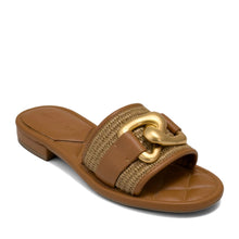Big Charm Sandal Flat | Tan Basket Raffia/Faux Nappa