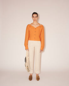 Womens | Tami Light Poplin Tie-Neck Top | Orange Merino