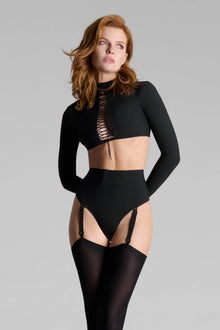 High waist tanga with suspenders - Nuit Infinie | Black