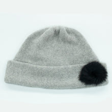 Womens | Cashmere Hat with Fur | Light Grey/Black