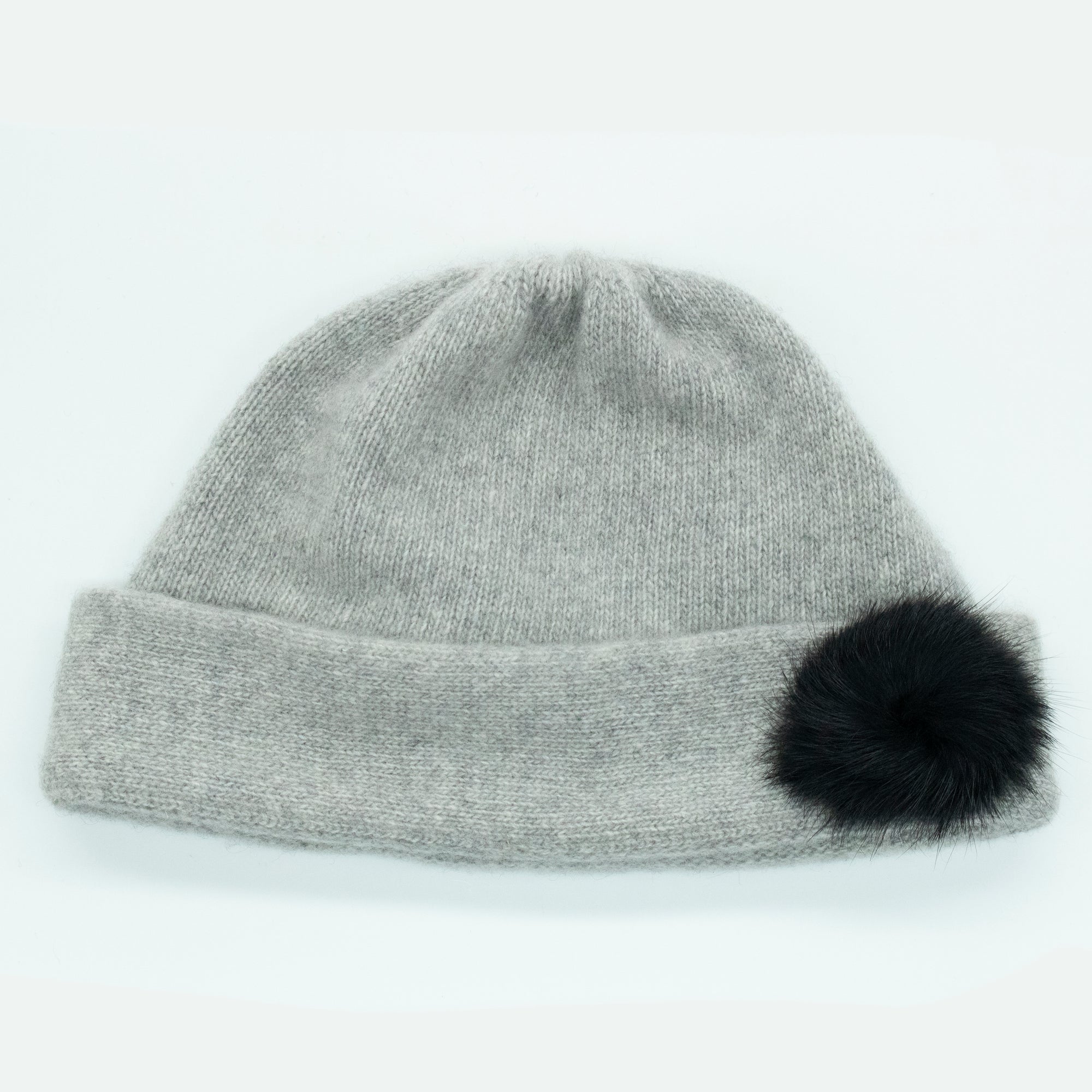 Womens | Cashmere Hat with Fur | Light Grey/Black