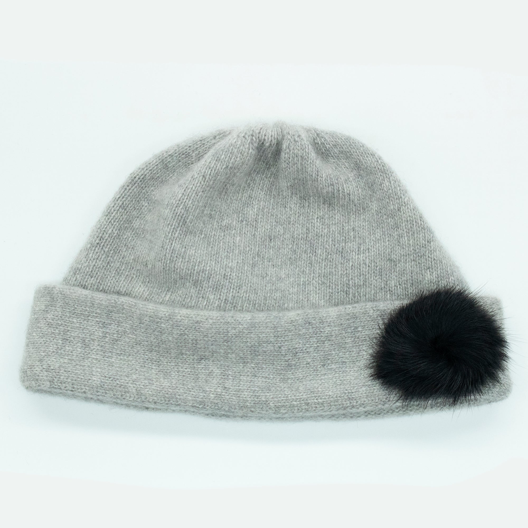 Womens | Cashmere Hat with Fur | Light Grey/Black