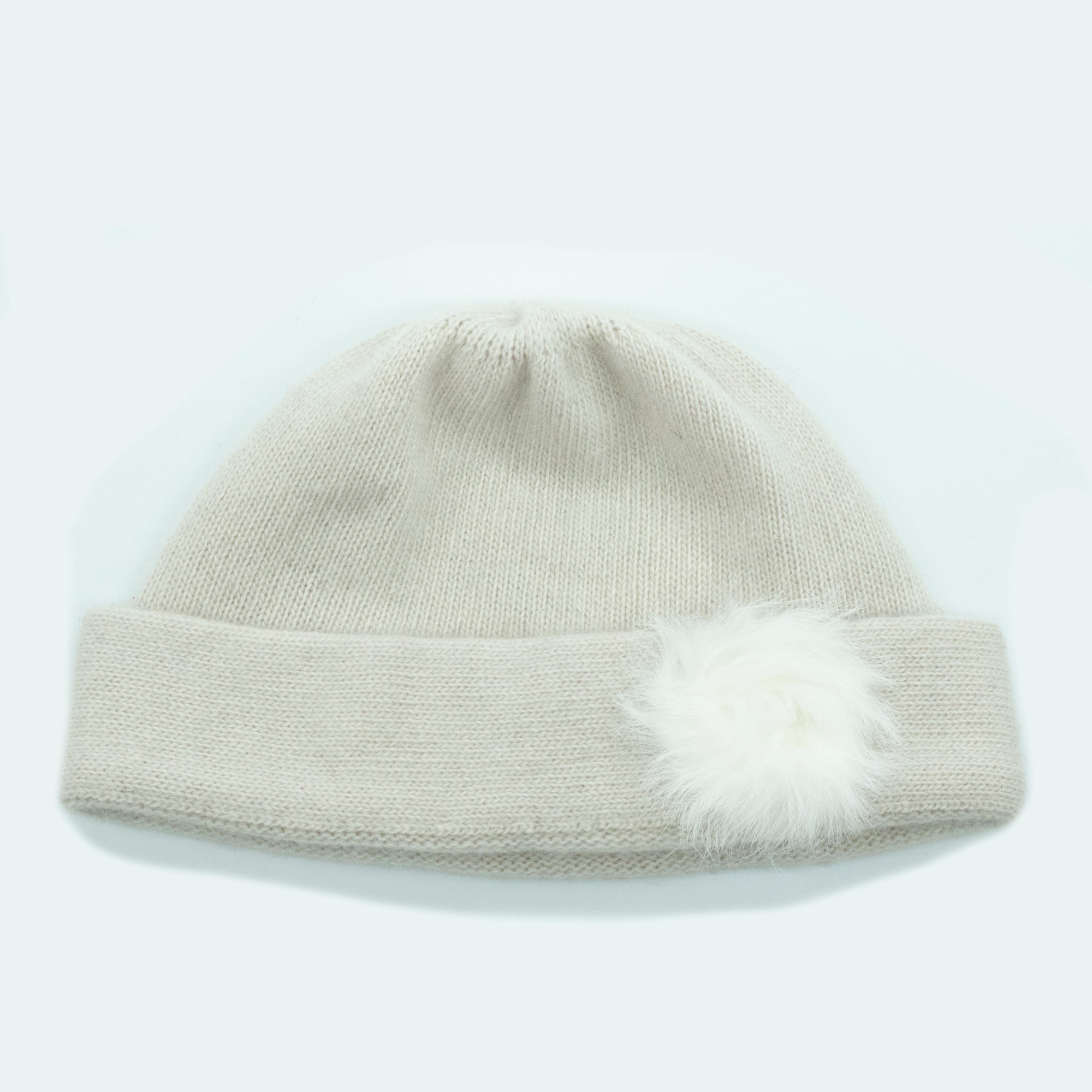 Womens | Cashmere Hat with Fur | Ivory/White