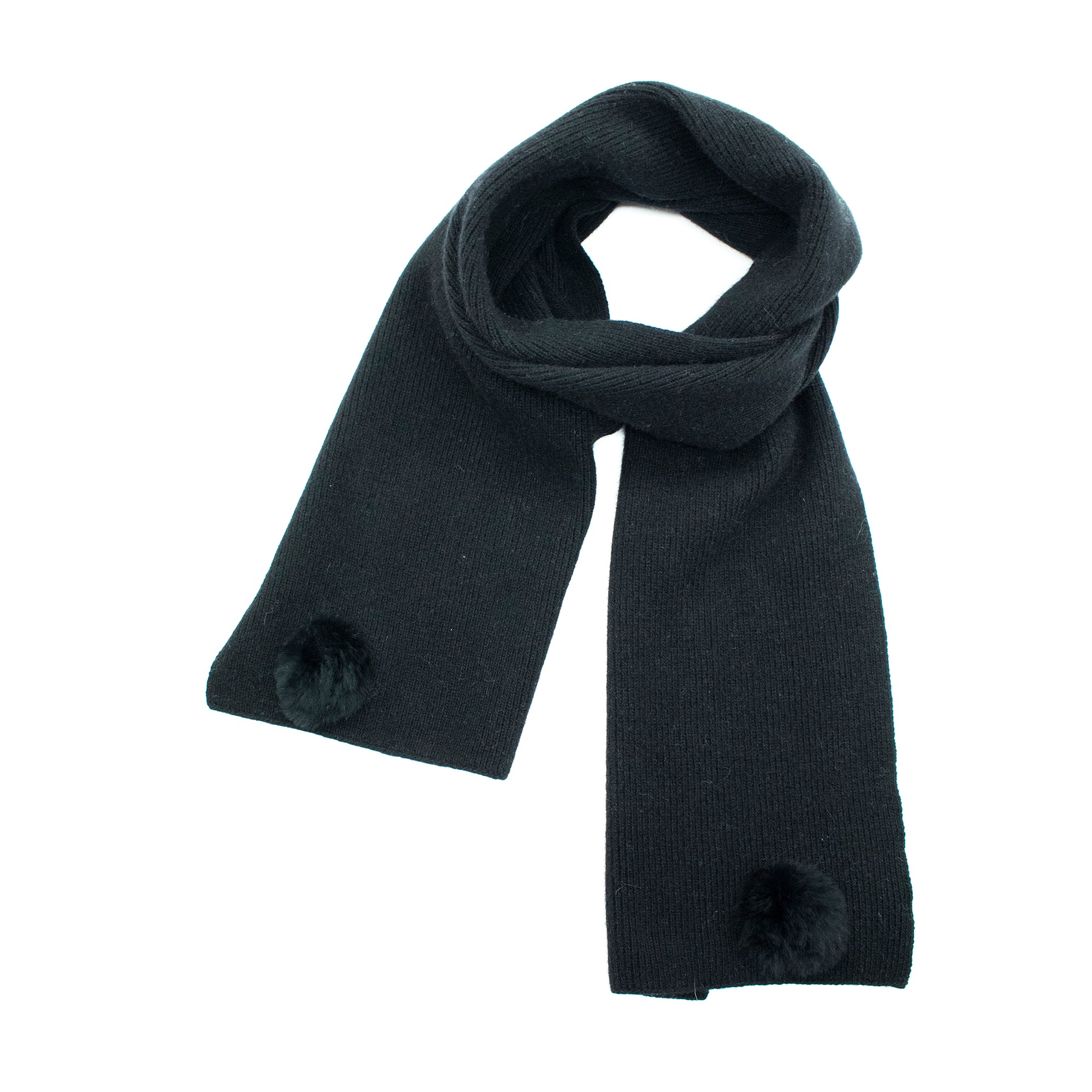 Womens | Cashmere Scarf with Fur | Black/Black