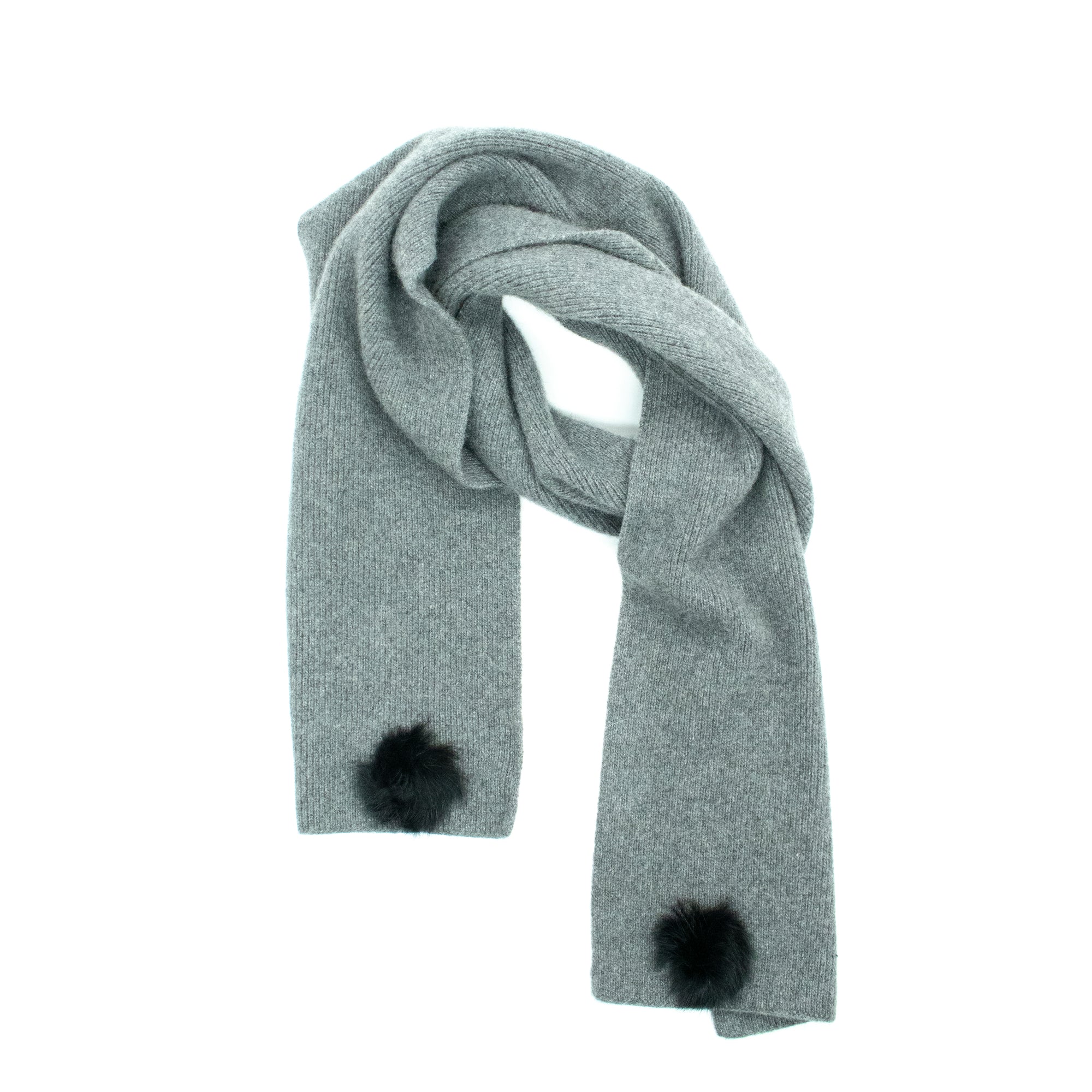 Womens | Cashmere Scarf with Fur | Medium Grey/Black