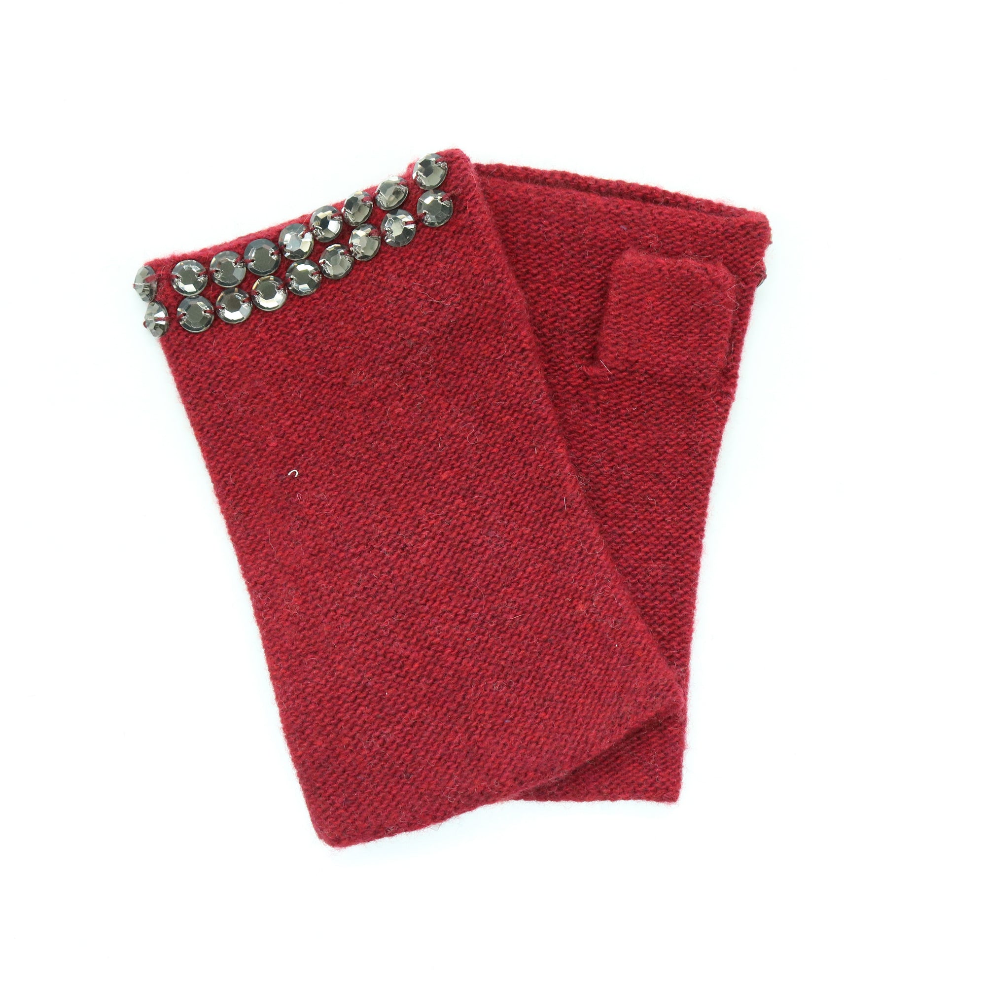 Womens | Cashmere Fingerless Gloves with Stones | Ashton Red
