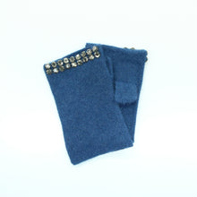 Womens | Cashmere Fingerless Gloves with Stones | Indigo Blue