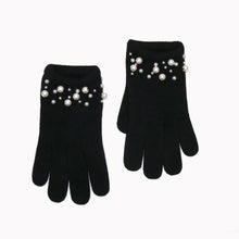 Womens | Cashmere Gloves with Pearls | Black/White