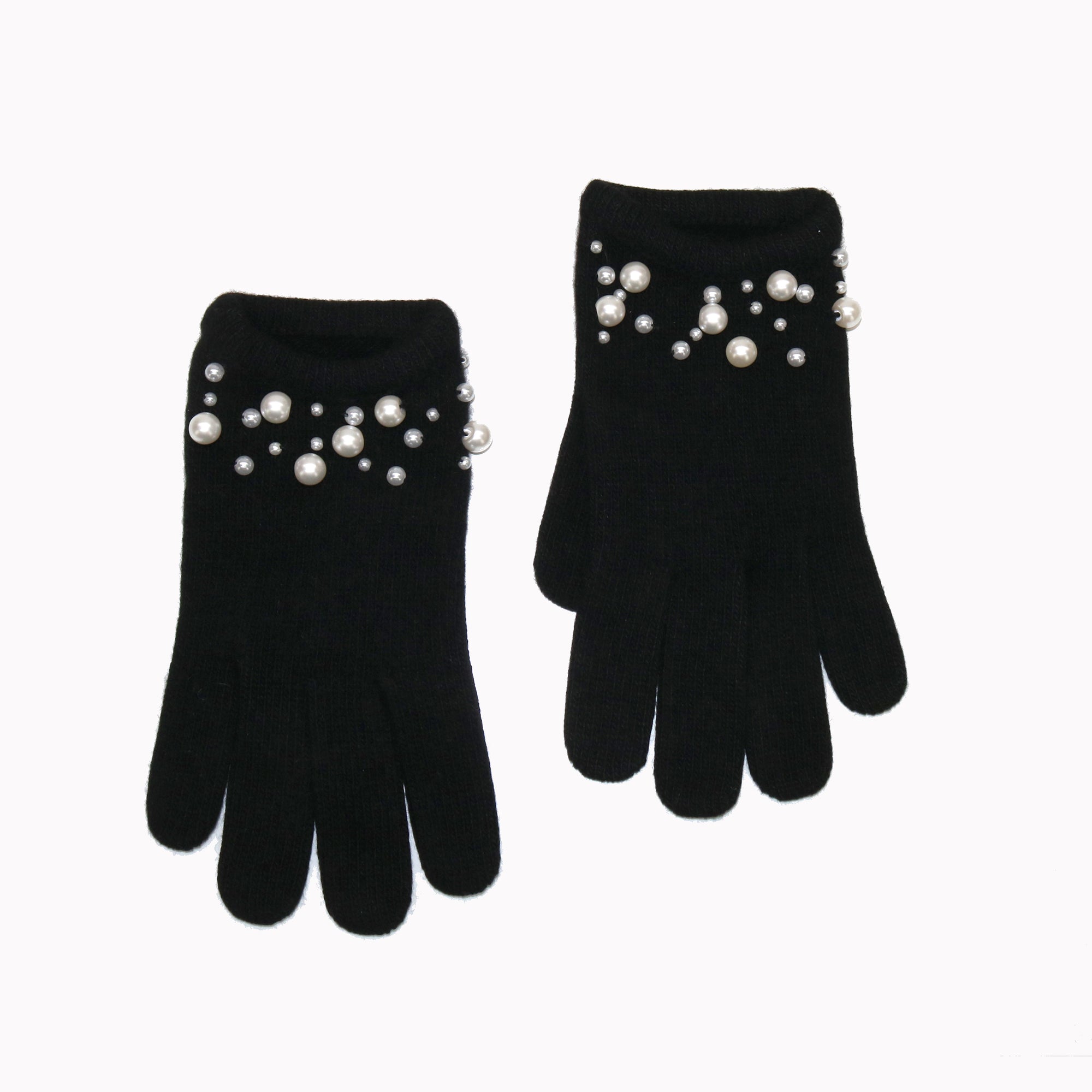 Womens | Cashmere Gloves with Pearls | Black/White