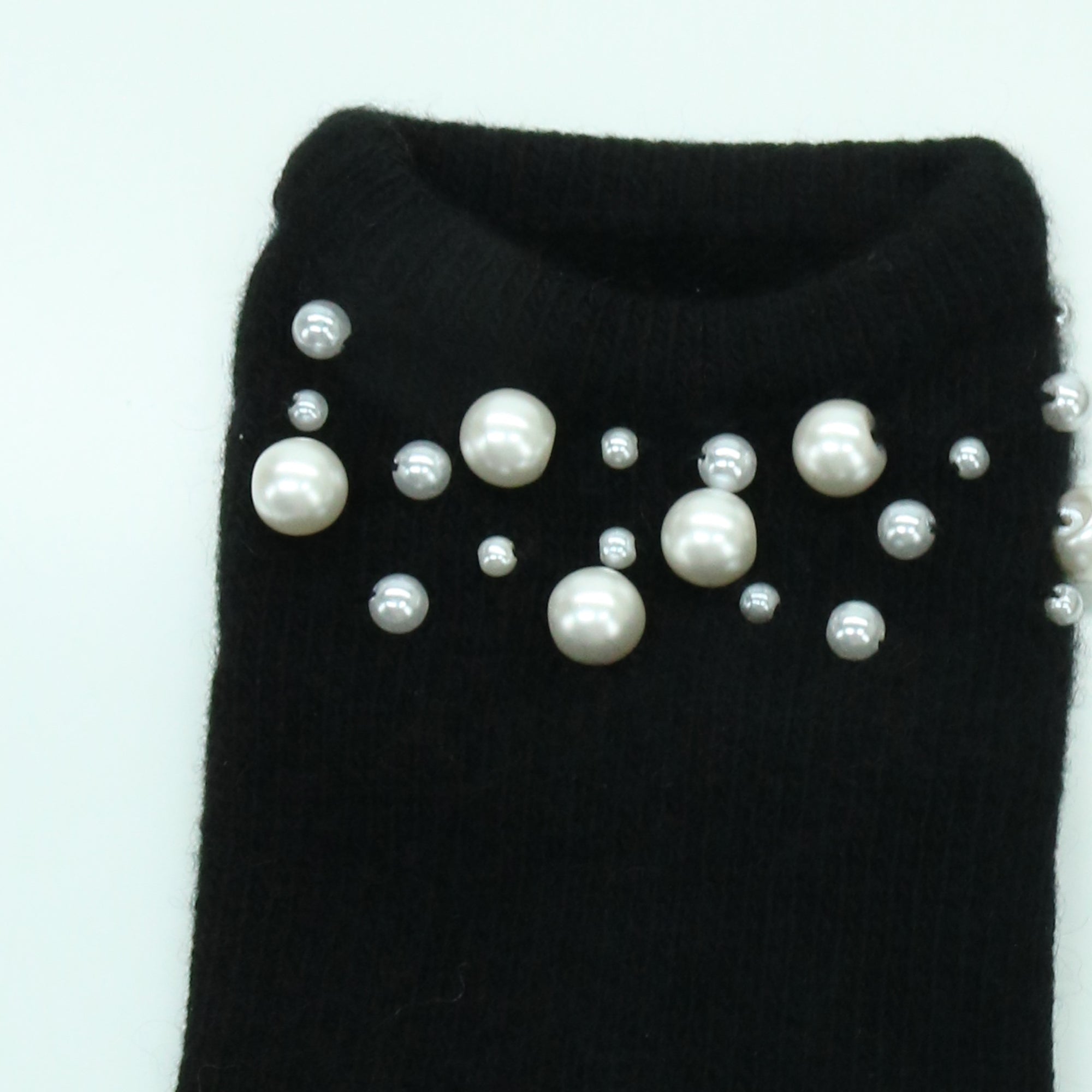 Womens | Cashmere Gloves with Pearls | Black/White