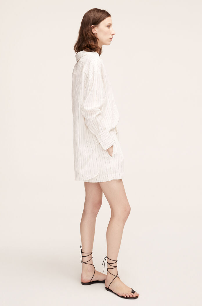 Linen Pajama Short | Rumpled Stripe Snow Combo