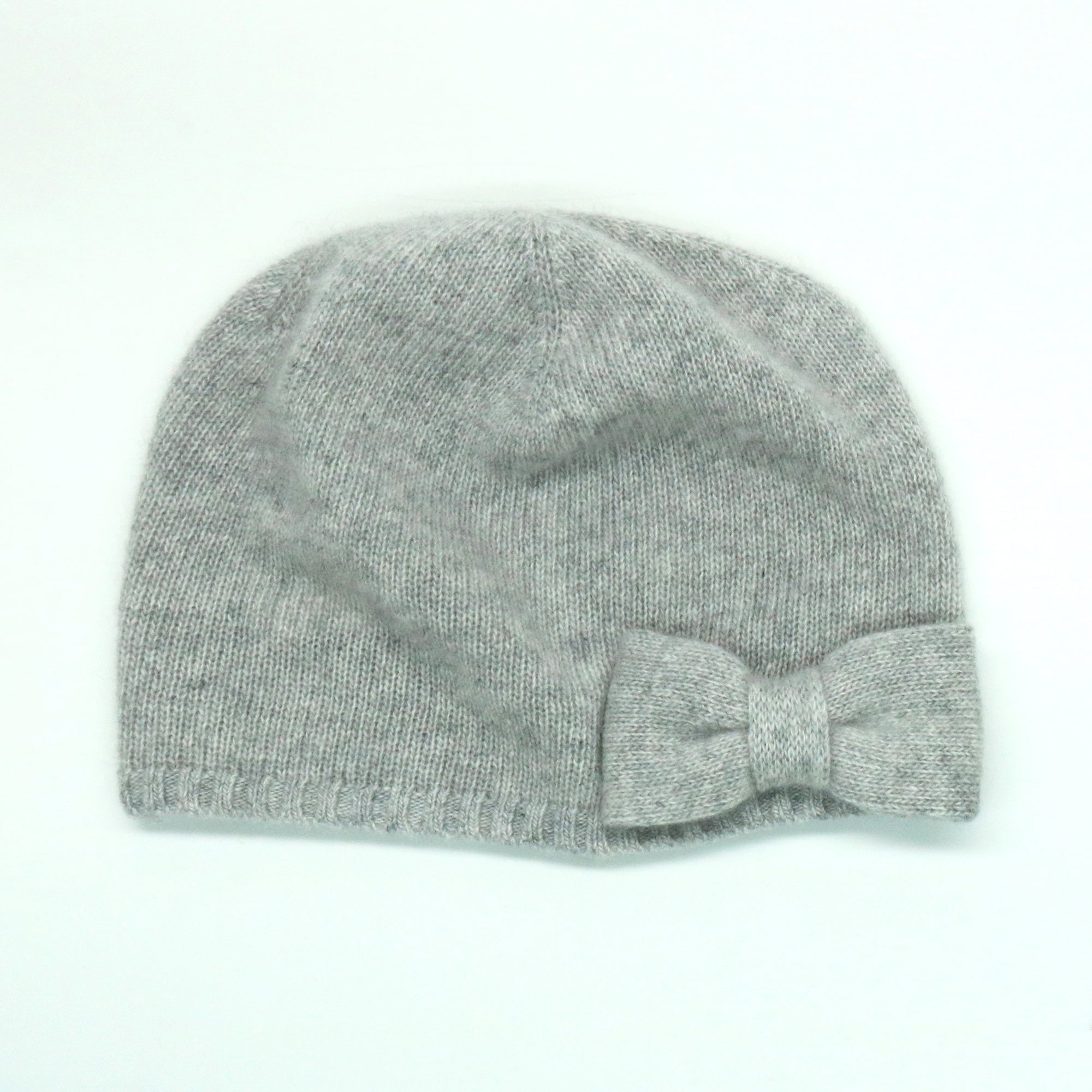 Womens | Cashmere Beanie with Bow | Heather Chrome