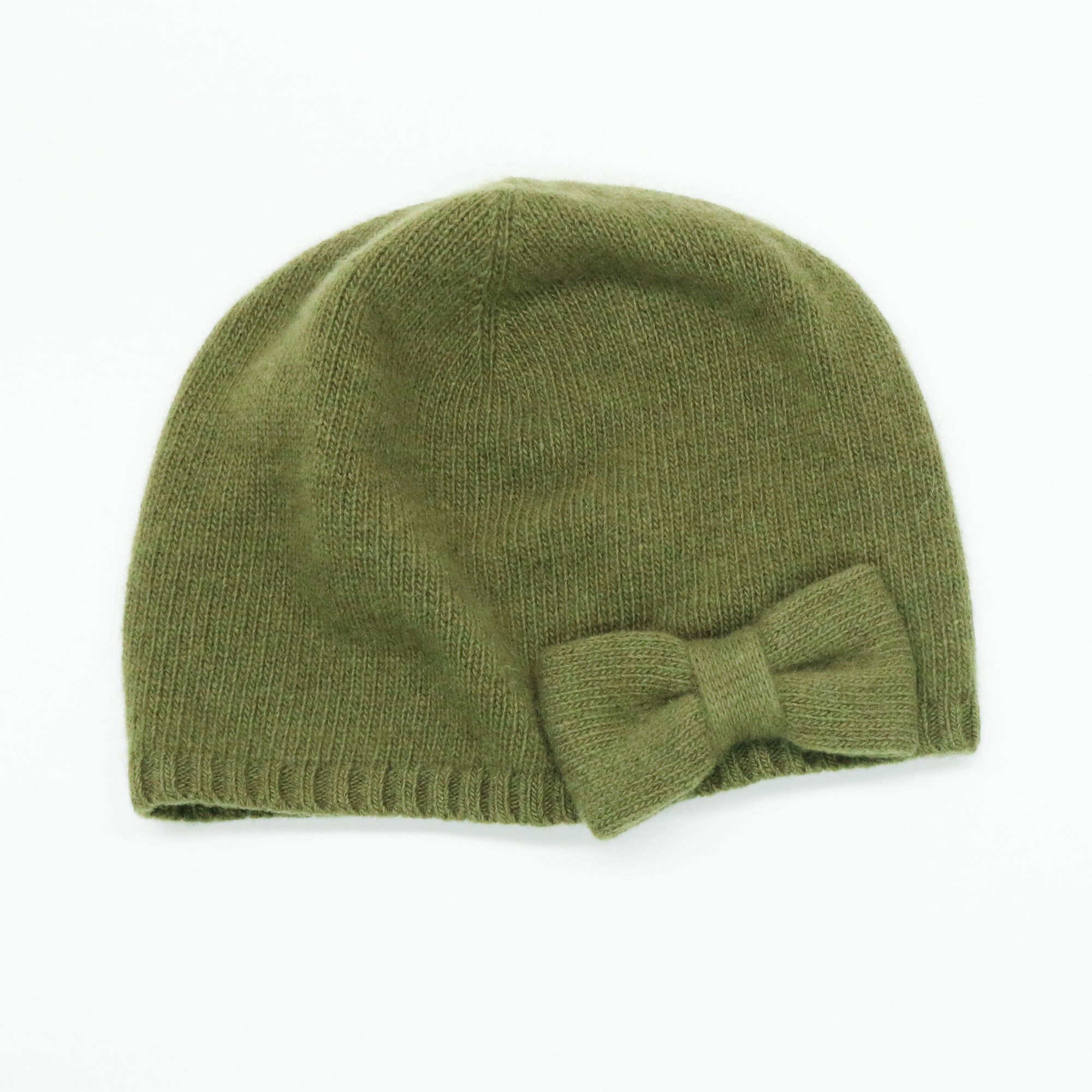 Womens | Cashmere Beanie with Bow | Martini Olive