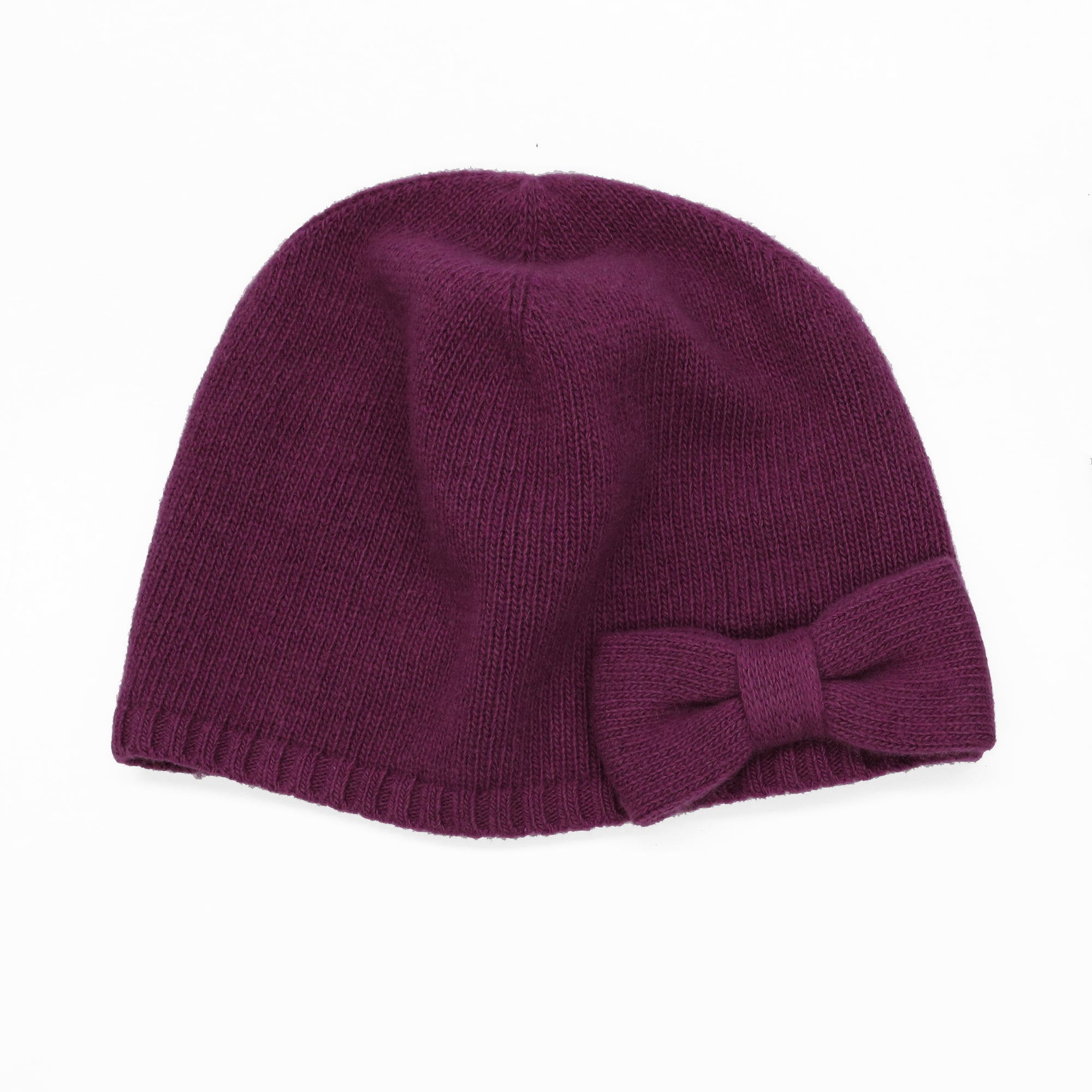 Womens | Cashmere Beanie with Bow | SK Damson