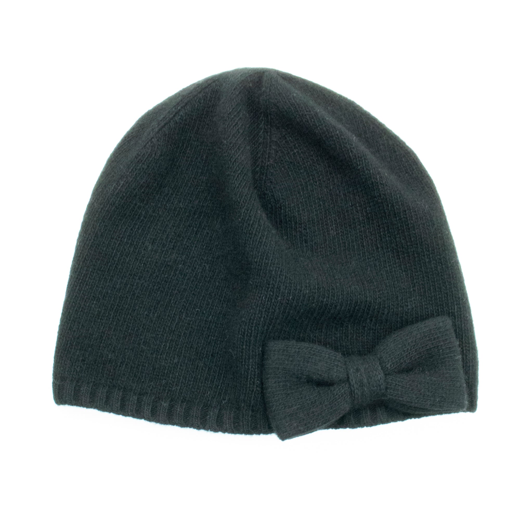 Womens | Cashmere Beanie with Bow | Black