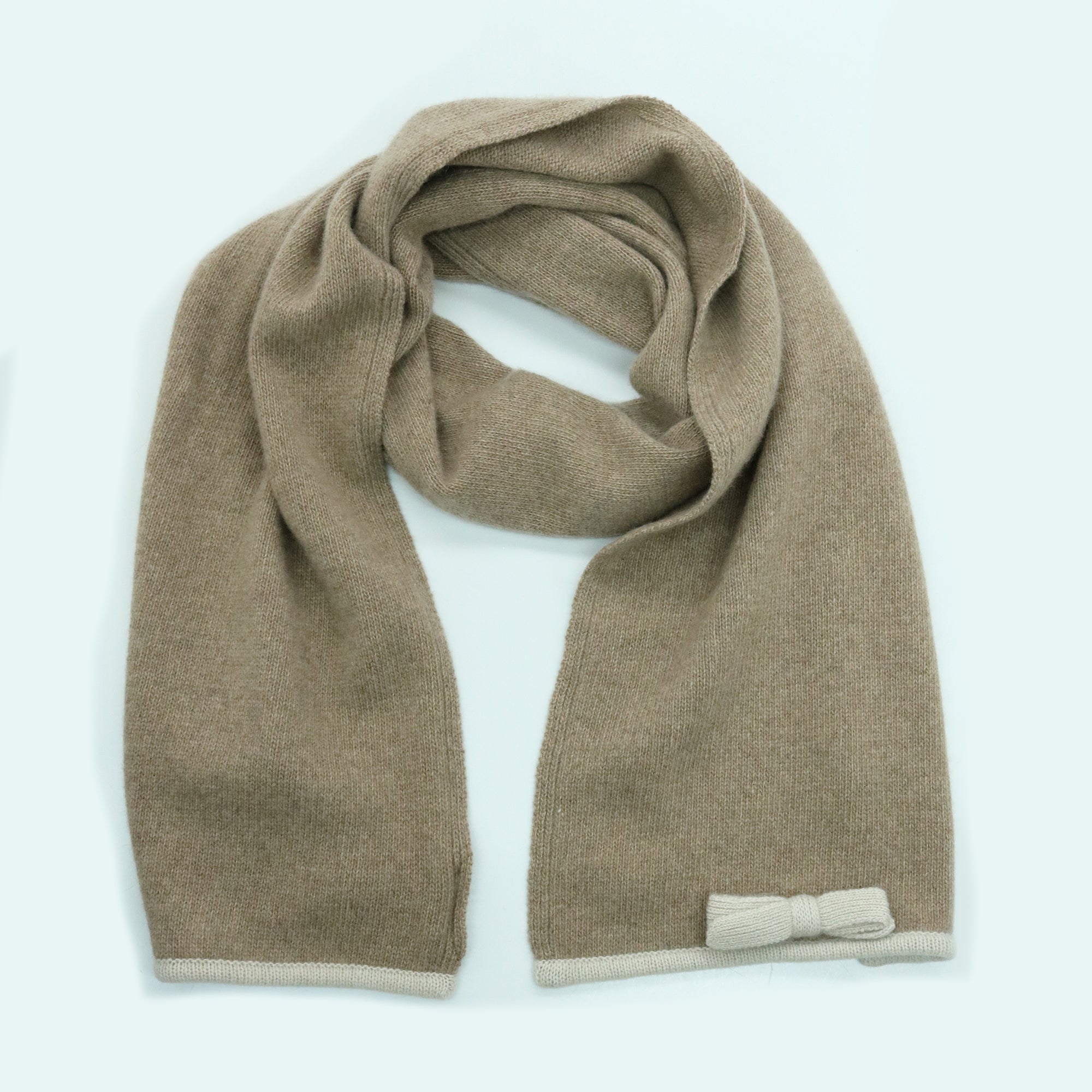 Womens | Cashmere Scarf with Bow | Nile Brown/Ivory