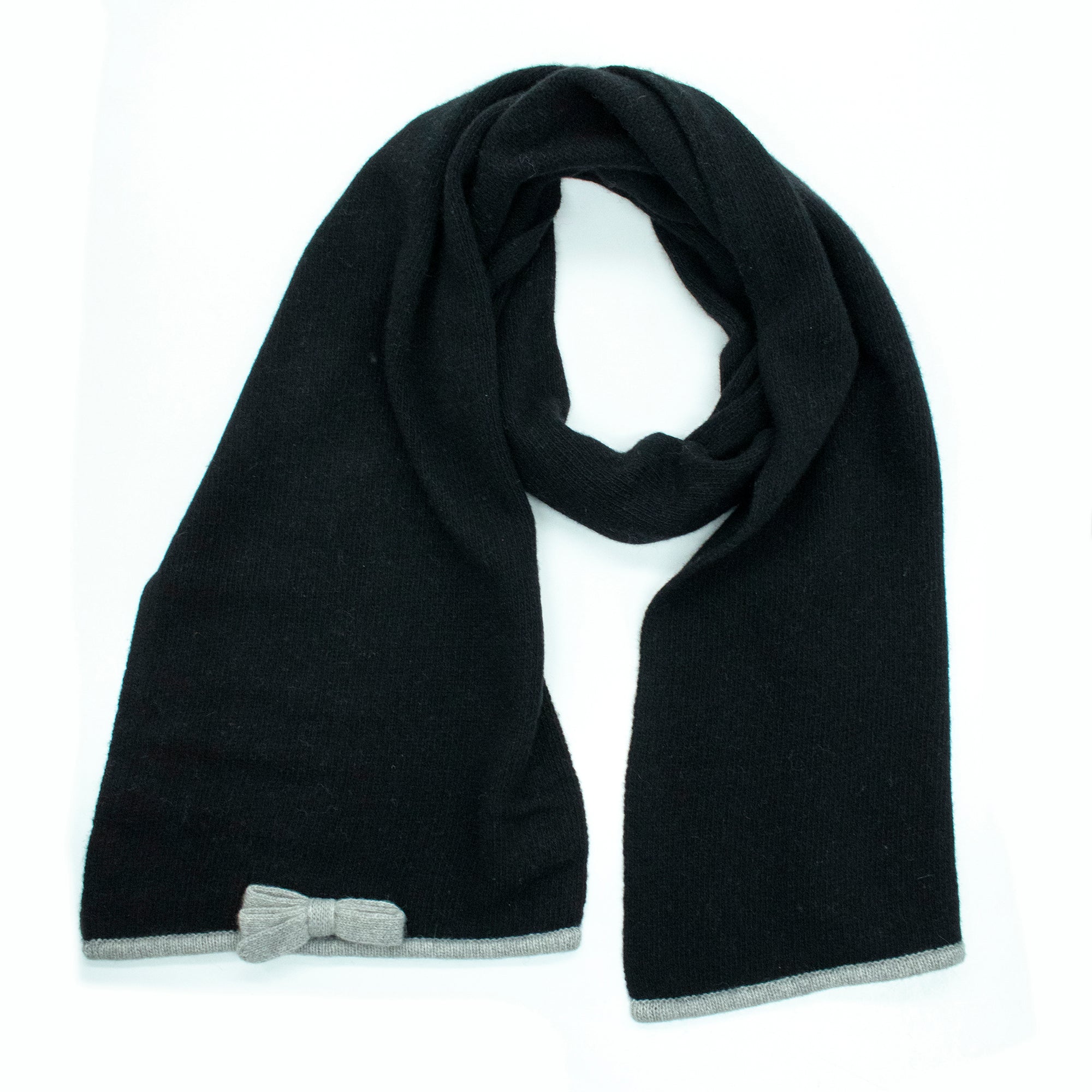 Womens | Cashmere Scarf with Bow | Black/Light Grey