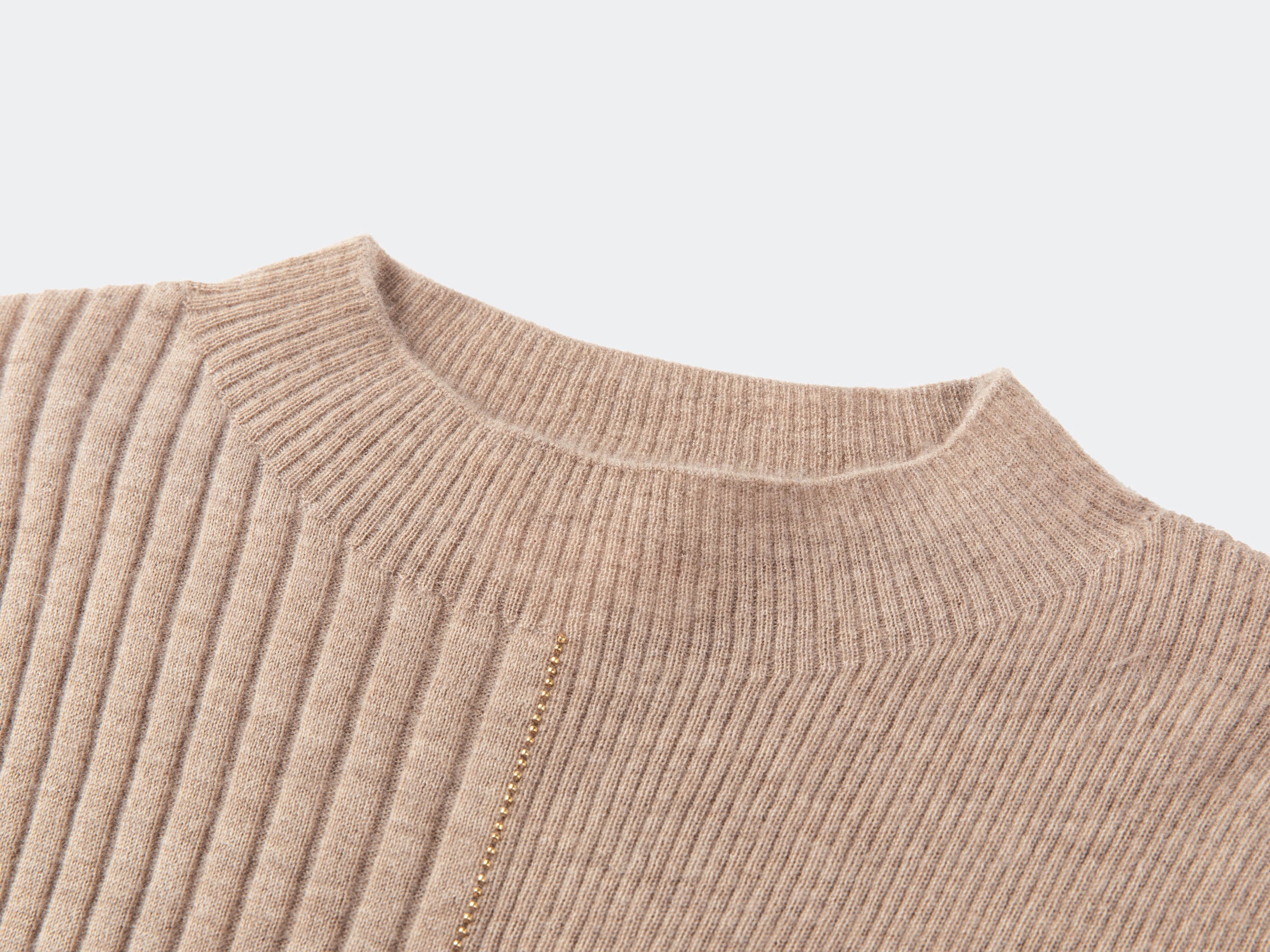 Asymmetric No-Dye Cashmere Knit Top | Camel